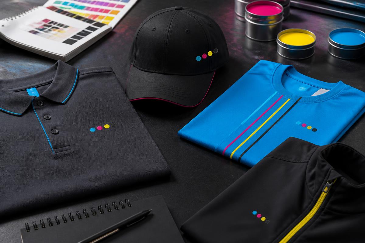 Representative embroidered apparel, team shirts, hats, and branded clothing